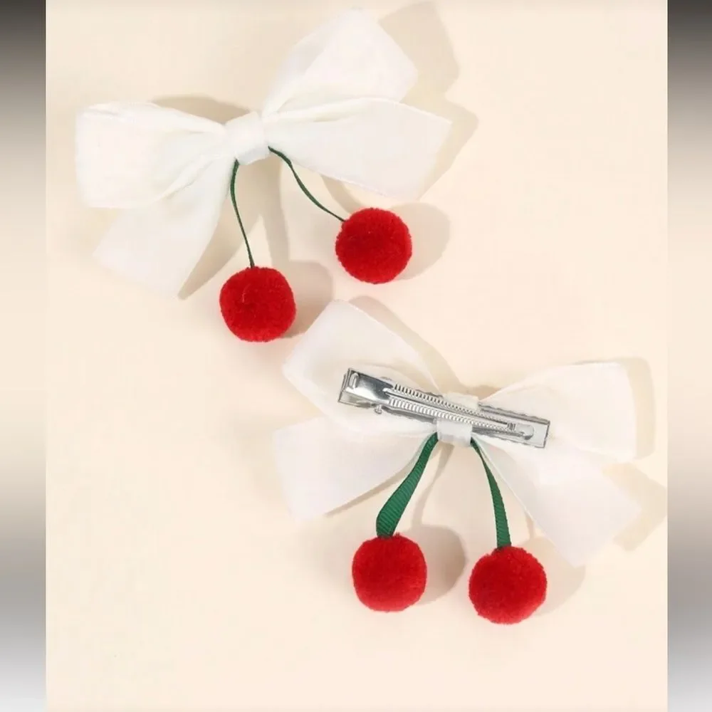 Bow Hair Clips with Red Cherry A1615